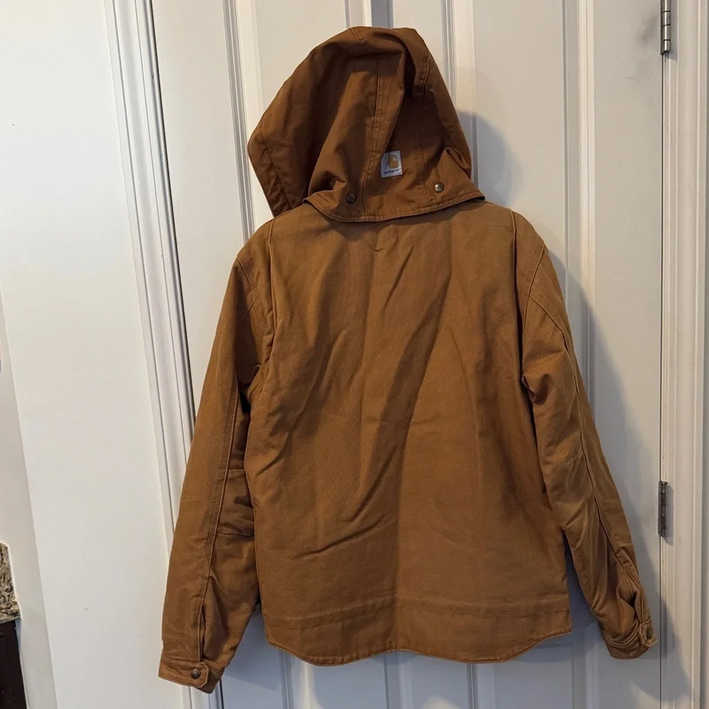 Carhartt Brown Men's M Work Jacket Relaxed Fit Mid-Length Full Zip Spread Collar